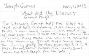J Gomes own words for the Literacy Group