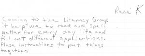 RK own words for the Literacy Group