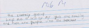 Mila own words for The Literacy Group